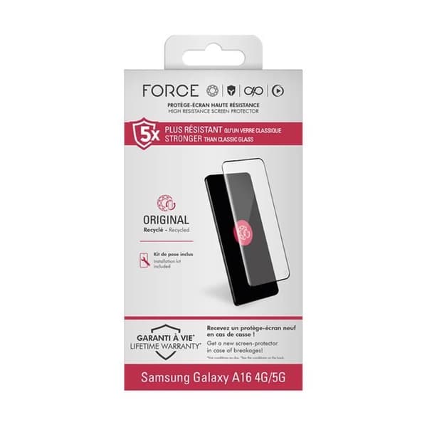 Skärmskydd - FORCE GLASS - Galaxy A16 4G/5G - Organiskt Glas 2.5D - Stötabsorberande - Transparent
