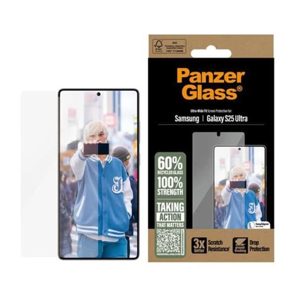 Skärmskydd för Galaxy S25 Ultra Ultra-Wide Fit Oljeavvisande Panzer Glass Transparent