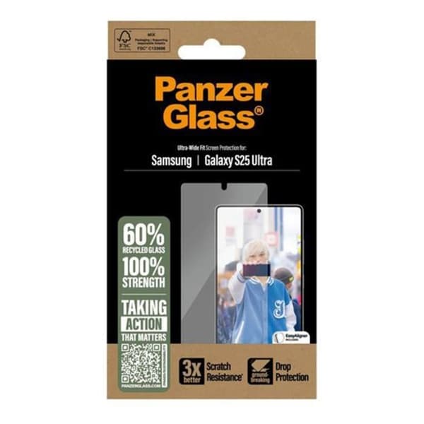 Skärmskydd för Galaxy S25 Ultra Ultra-Wide Fit Oljeavvisande Panzer Glass Transparent