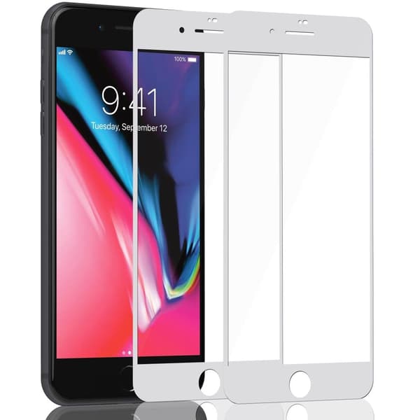 2-Pack Iphone 8 Plus White Skärmskydd - Härdat Glas 9H - Super kvalitet 3D