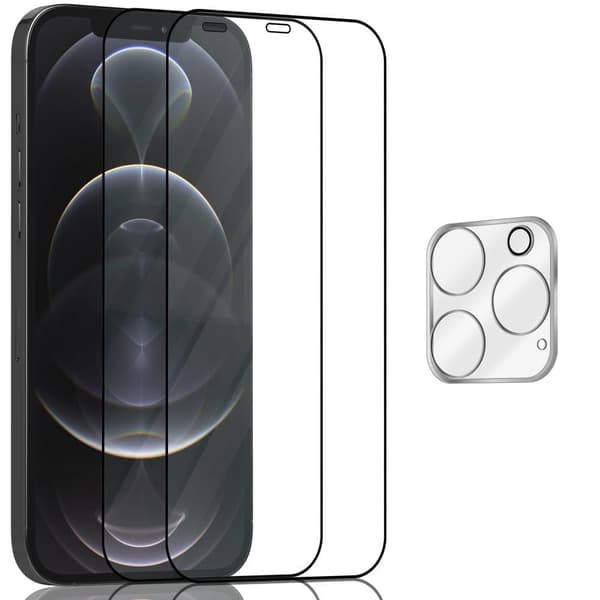 2-Pack ‏‏Iphone 12 Pro Skärmskydd & 1-Pack linsskydd - Härdat Glas 9H - Super kvalitet 3D