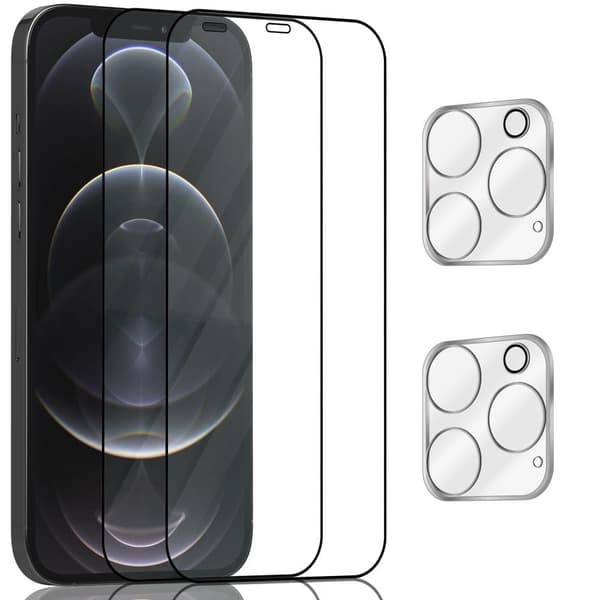 2-Pack ‏‏Iphone 12 Pro Skærmbeskyttelse & 2-Pack linsebeskyttelse - Hærdet Glas 9H - Super kvalitet 3D