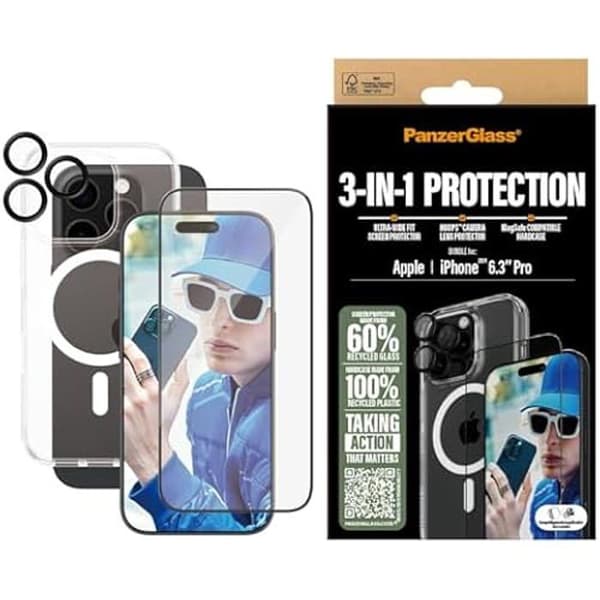 Skyddspaket - PANZERGLASS - iPhone 16 Pro - Härdat glas - 3-pack - Repfria