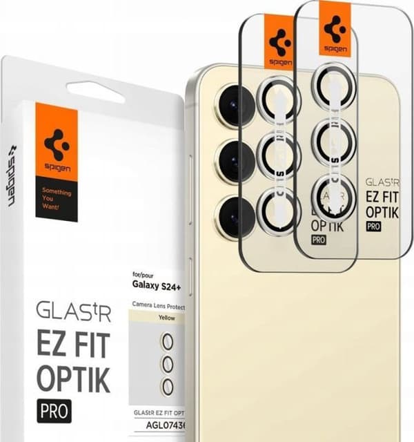 Spigen - AGL07436 - Paket med 2 Glass tR EZ Fit Optik Pro, gul - Samsung Galaxy S24+