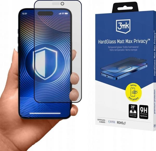 3mk HardGlass Matt Max Privacy - Matt härdat glas med sekretessfilter för iPhone 16 Pro