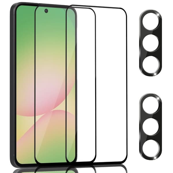 2-Pack Samsung A56 Skärmskydd & 2-Pack linsskydd - Härdat Glas 9H - Super kvalitet 3D