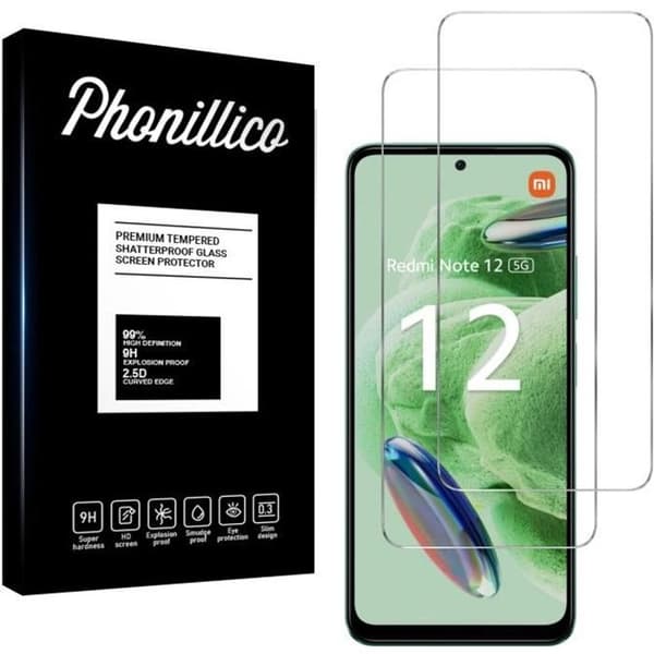 Härdat Glas för Xiaomi Redmi Note 12 5G [Pack 2] Skyddsfilm för Skärm Phonillico®