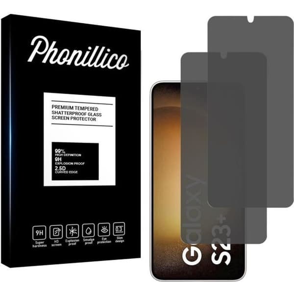 Härdat Glas för Samsung Galaxy S23 PLUS [Pack 2] Svart Antispion Film Skärmskydd Phonillico®