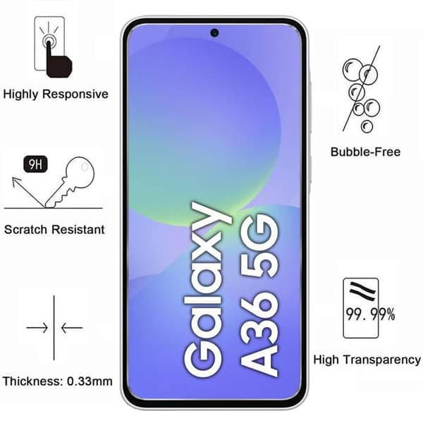 Glastålig - Phonillico® - Samsung Galaxy A36 5G - Paket 2 - Skydd för Skärm och Kamera - Repfria