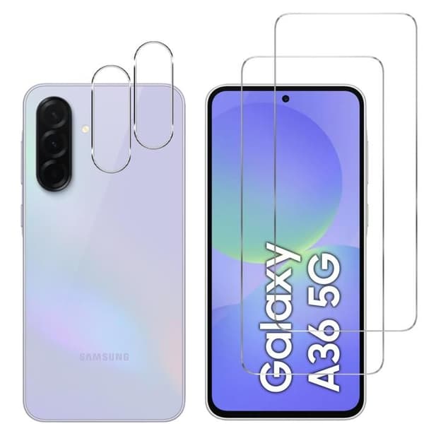 Glastålig - Phonillico® - Samsung Galaxy A36 5G - Paket 2 - Skydd för Skärm och Kamera - Repfria