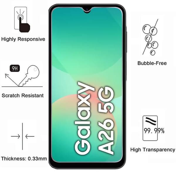 Härdat Glas - Phonillico® - Samsung Galaxy A26 5G - Paket med 2 - Repåresistent - Transparent