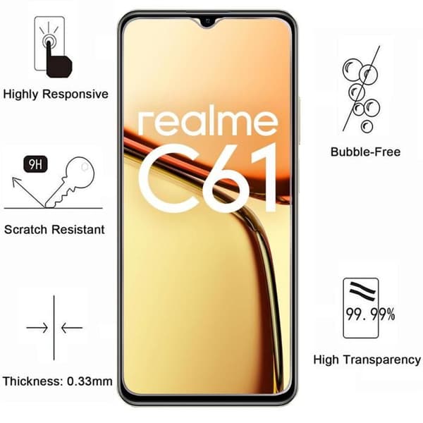 Härdat glas - Phonillico® - Realme C61 - 4-pack - Repellent mot repor - Skärmskydd