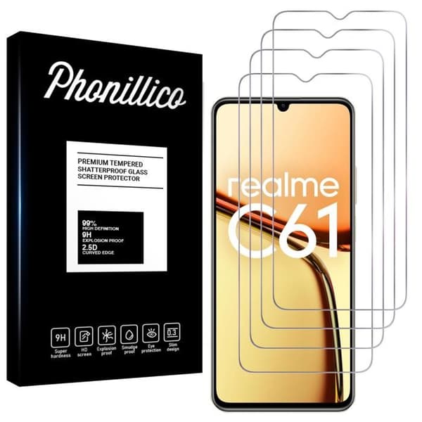 Härdat glas - Phonillico® - Realme C61 - 4-pack - Repellent mot repor - Skärmskydd
