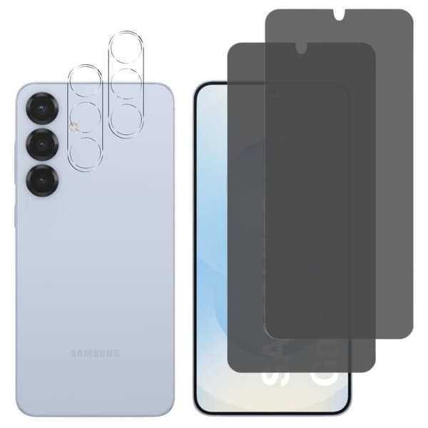 Krossat Glas - Phonillico® - Samsung Galaxy S25 - Antispion - Paket 2 - Repeterande mot repor