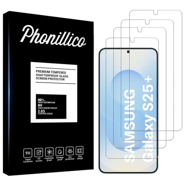Härdat glas - Phonillico - Samsung Galaxy S25 PLUS - Pack om 4 - Repellerande - Transparent