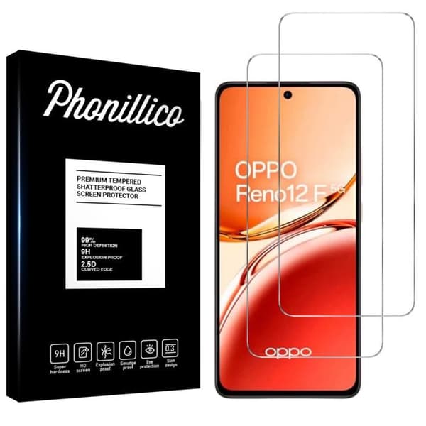 Härdat Glas - Phonillico® - Oppo Reno 12 F 5G - Pack om 2 - Skärmskydd - Repåterståndig