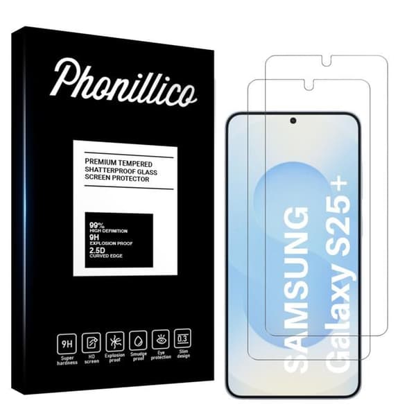 Härdat Glas - Phonillico - Samsung Galaxy S25 PLUS - Pack 2 - Repellerande mot repor - Transparent