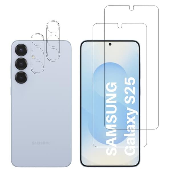 Härdat Glas - Phonillico - Samsung Galaxy S25 - Pack 2 - Skydd för Skärm och Kamera - Rep resistent