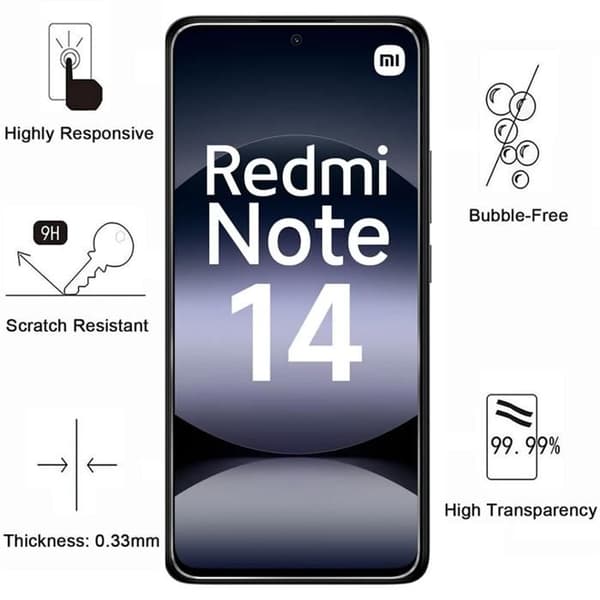 Härdat glas - Phonillico® - Paket 2 - Kompatibel med Xiaomi Redmi Note 14 - Represistent - Transparent