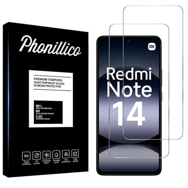 Härdat glas - Phonillico® - Paket 2 - Kompatibel med Xiaomi Redmi Note 14 - Represistent - Transparent
