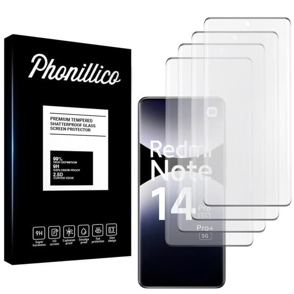 Härdat Glas - Phonillico® - Xiaomi Redmi Note 14 PRO - Pack med 4 - Skärmskydd - Represistent