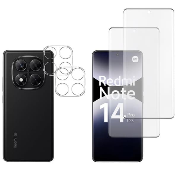 Härdat Glas för Xiaomi Redmi Note 14 PRO 5G och Kameraskydd [Pack 2] Film Glas Skydd Phonillico®