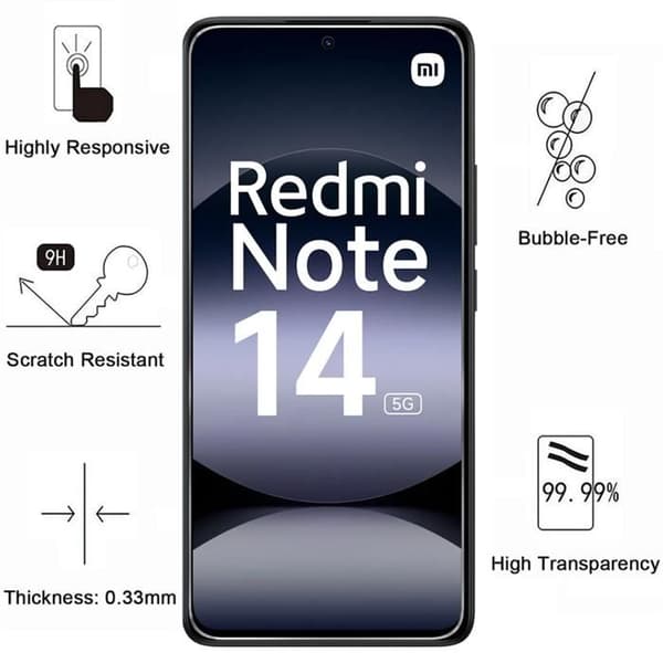 Härdat Glas för Xiaomi Redmi Note 14 5G och Kameraskydd [Pack 2] Film Glas Skydd Phonillico®