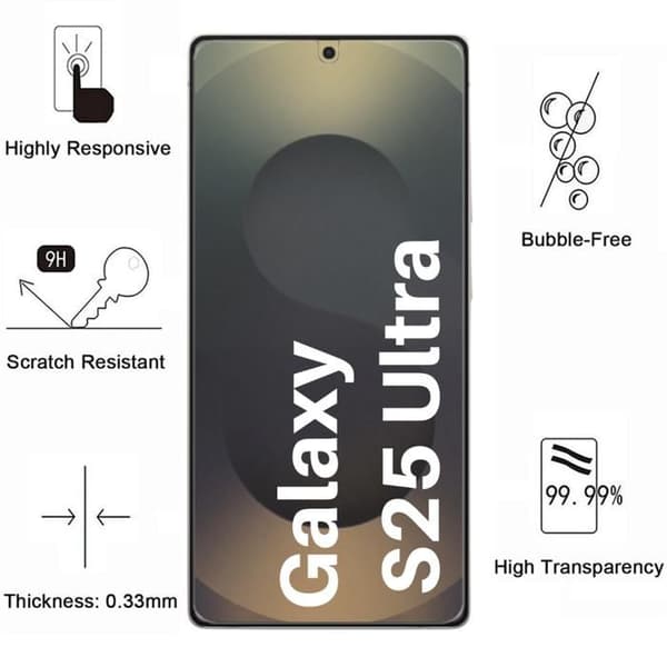 Härdat Glas för Samsung Galaxy S25 ULTRA och Kameraskydd [Pack 2] Skyddsglas Phonillico®