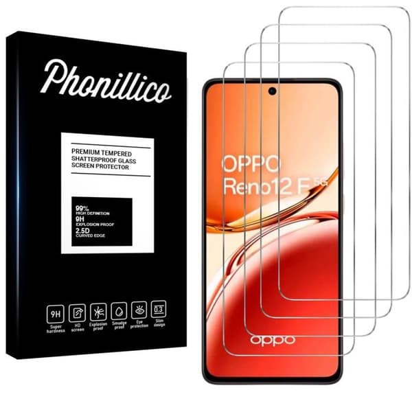 Film Vitre Skydd för Skärm - Phonillico - Oppo Reno 12 F 5G - Paket med 4 - Härdat glas - Ripskyddande