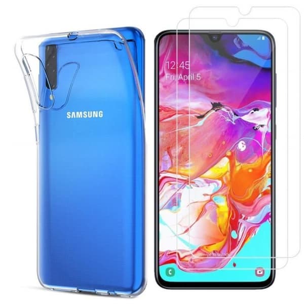 Fodral för Samsung Galaxy A70 och 2 transparenta härdade glashållare [Phonillico®]