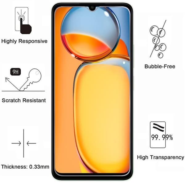 Härdat Glas - Phonillico® - Xiaomi Redmi 13C - Paket 2 - Skärm- och Kameraskydd - Represistent