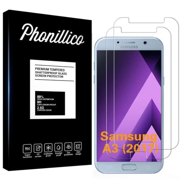 Härdat glas för Samsung Galaxy A3 2017 A320 - [Pack 2] Ultra hållbar skärmskyddsfilm [Phonillico®]