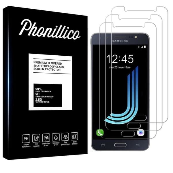 Skärmskydd - Phonillico® - Samsung Galaxy J5 2016 J510 - Pack med 3 - Ultra hållbar - Svart