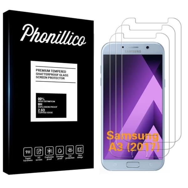 Härdat glas för Samsung Galaxy A3 2017 A320 - [Pack 3] Ultra hållbart skärmskydd [Phonillico®]