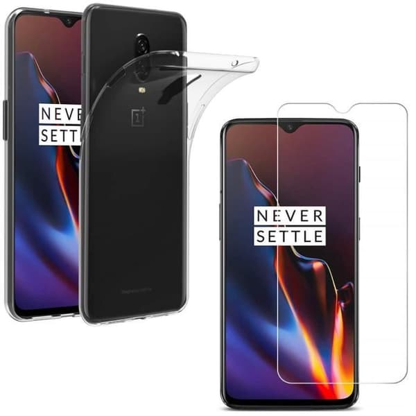 ONEPLUS 6T-skal - Transparent mjuk silikon TPU-gel + skärmskydd i härdat glas [Phonillico®]