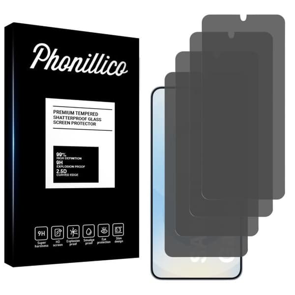 Härdat Glas - Phonillico® - Samsung Galaxy S25 - Paket med 4 - Anti Spion - Rep resistant