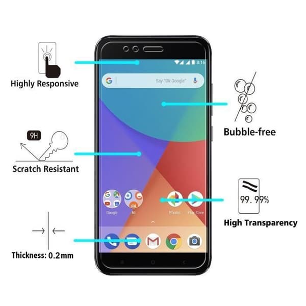 Film för skärmskydd - Phonillico® - Xiaomi MI A1 - Pack med 2 - Härdat glas - Ridsäkert