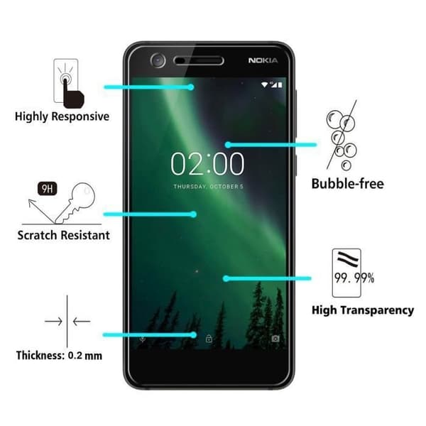 Film Vitre Skyddsskärm - Phonillico® - NOKIA 2 - Paket med 2 - Härdat Glas - Repfria