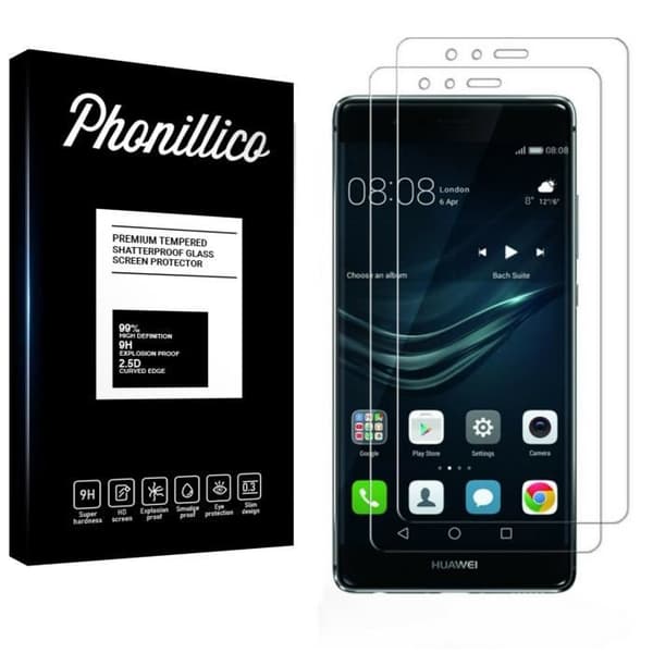 Skärmskyddsfilm - Phonillico® - Huawei P9 - Paket med 2 - Härdat glas - Rep-resistant