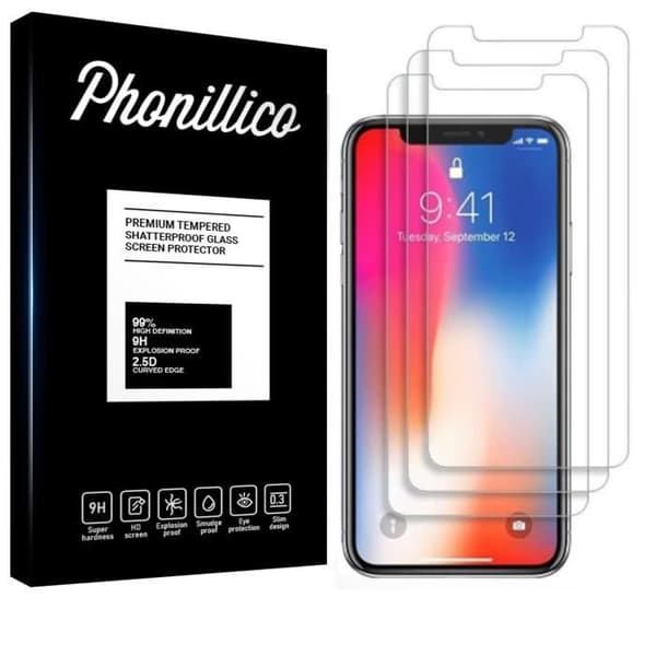 Härdat Glas [Kompatibel med Apple iPhone X] [Pack 3] Ultra Resistenta Skyddsglasfilmer [Phonillico®]