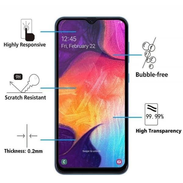 Härdat Glas - Phonillico® - Samsung Galaxy A50 - Pack om 3 - Transparent - Svart Kant - Repellentskyddad