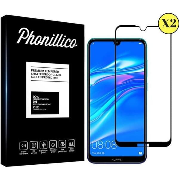 Härdat Glas för Huawei Y7 2019 - Y7 PRO 2019 - Y7 PRIME 2019 [Pack 2] Svart Kant Skyddsglas för Skärm Phonillico®