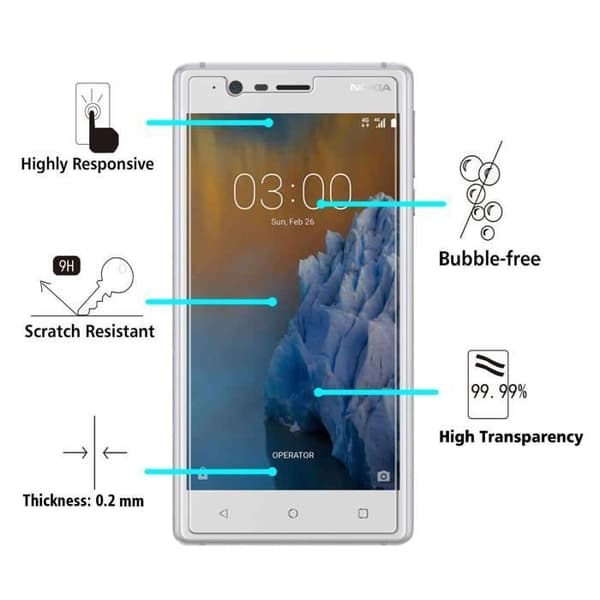 Filmpanelskydd för Skärm - Phonillico® - NOKIA 3 - Pack om 3 - Härdat Glas - Repbeständigt