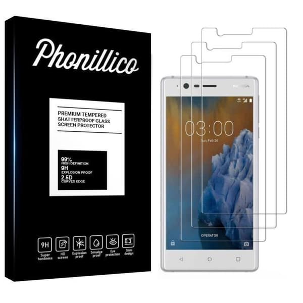 Filmpanelskydd för Skärm - Phonillico® - NOKIA 3 - Pack om 3 - Härdat Glas - Repbeständigt