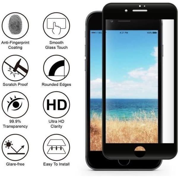 [Kompatibel Apple iPhone 6 - 6S] Härdat Glas Svart Kant 100% Hel Film Skyddsglas Ultra Motståndskraftig [Phonillico®]