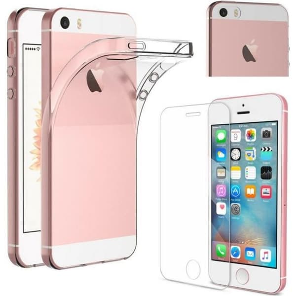 [Kompatibel Apple iPhone 5 - 5S] Transparent Silikonfodral + Härdat Glas Skärmskydd [Phonillico®]