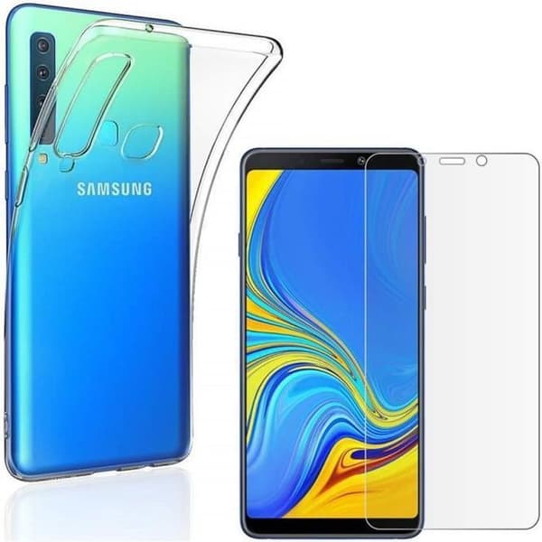 Fodral för Samsung Galaxy A9 2018 A920 - Transparent Silikon + Transparent Härdat Glas Skärm Skydd Film [Phonillico®]