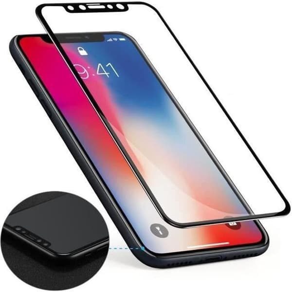 [Kompatibel Apple iPhone XS] Härdat Glas Svart Kant 100% Helt Film Skärm Skydd Ultra Resistens [Phonillico®]