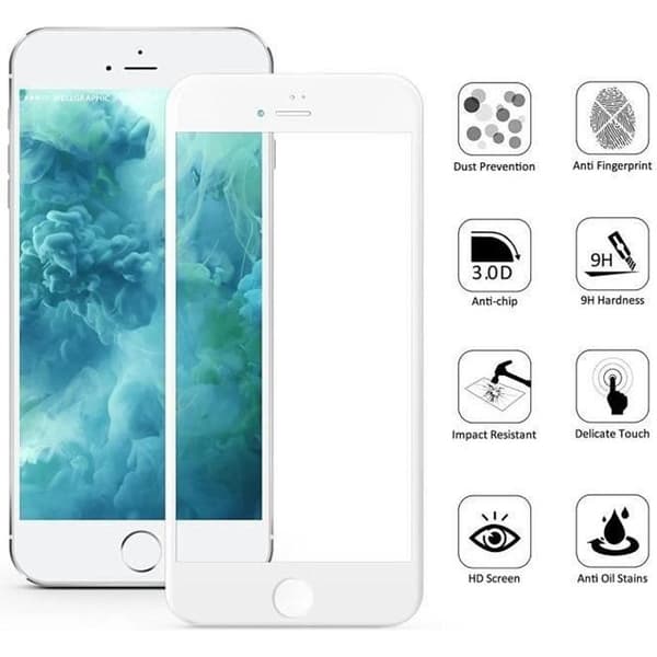 Härdat Glas - Phonillico® - iPhone 6/6S - Vit Kant - Ultra Motståndskraftig - Skärmskydd