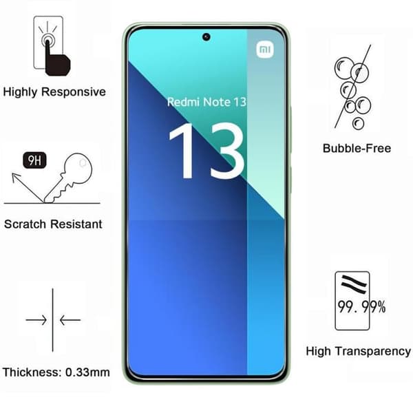 Skyddande film - Phonillico® - Xiaomi Redmi Note 13 4G - Paket med 2 - Tempererat glas - Rep-resistant
